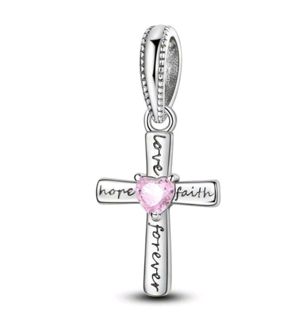 Sterling Silver Love Hope Faith Forever Cross Pendant Charm - Enchanting Charms