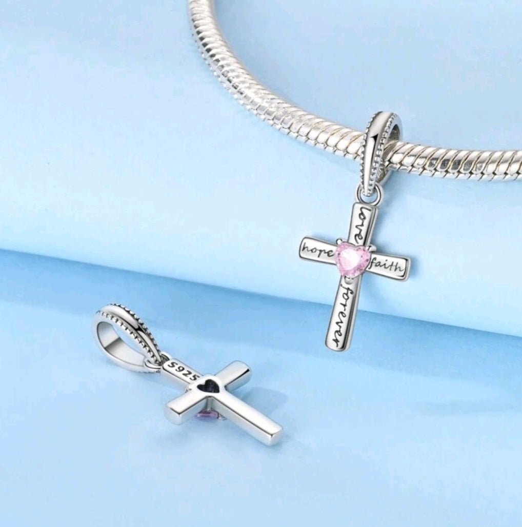 Sterling Silver Love Hope Faith Forever Cross Pendant Charm - Enchanting Charms