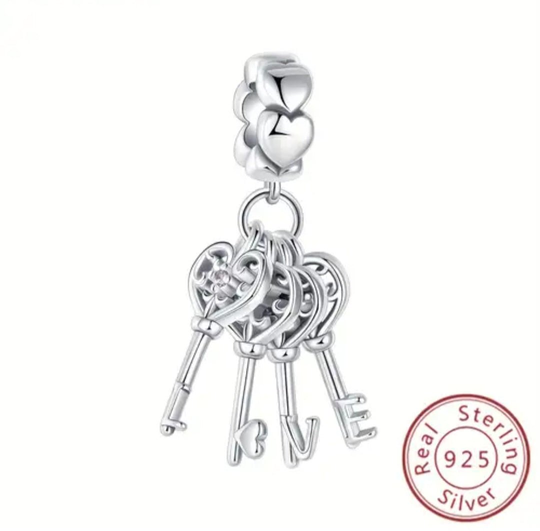 Sterling Silver LOVE Keys Charm - Enchanting Charms