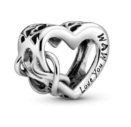 Sterling Silver Love You Mom Infinity Heart Charm - Enchanting Charms
