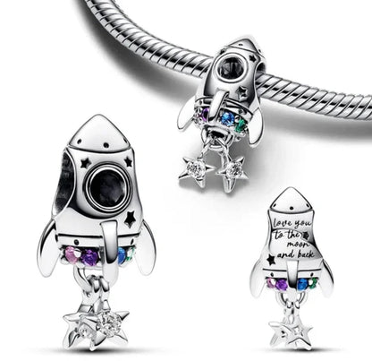 Sterling Silver Love You To The Moon And Back Spaceship Charm - Enchanting Charms