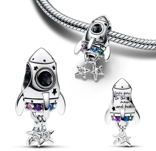 Sterling Silver Love You To The Moon And Back Spaceship Charm - Enchanting Charms
