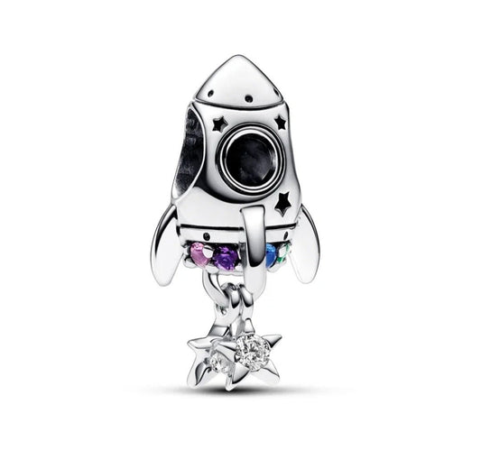 Sterling Silver Love You To The Moon And Back Spaceship Charm - Enchanting Charms