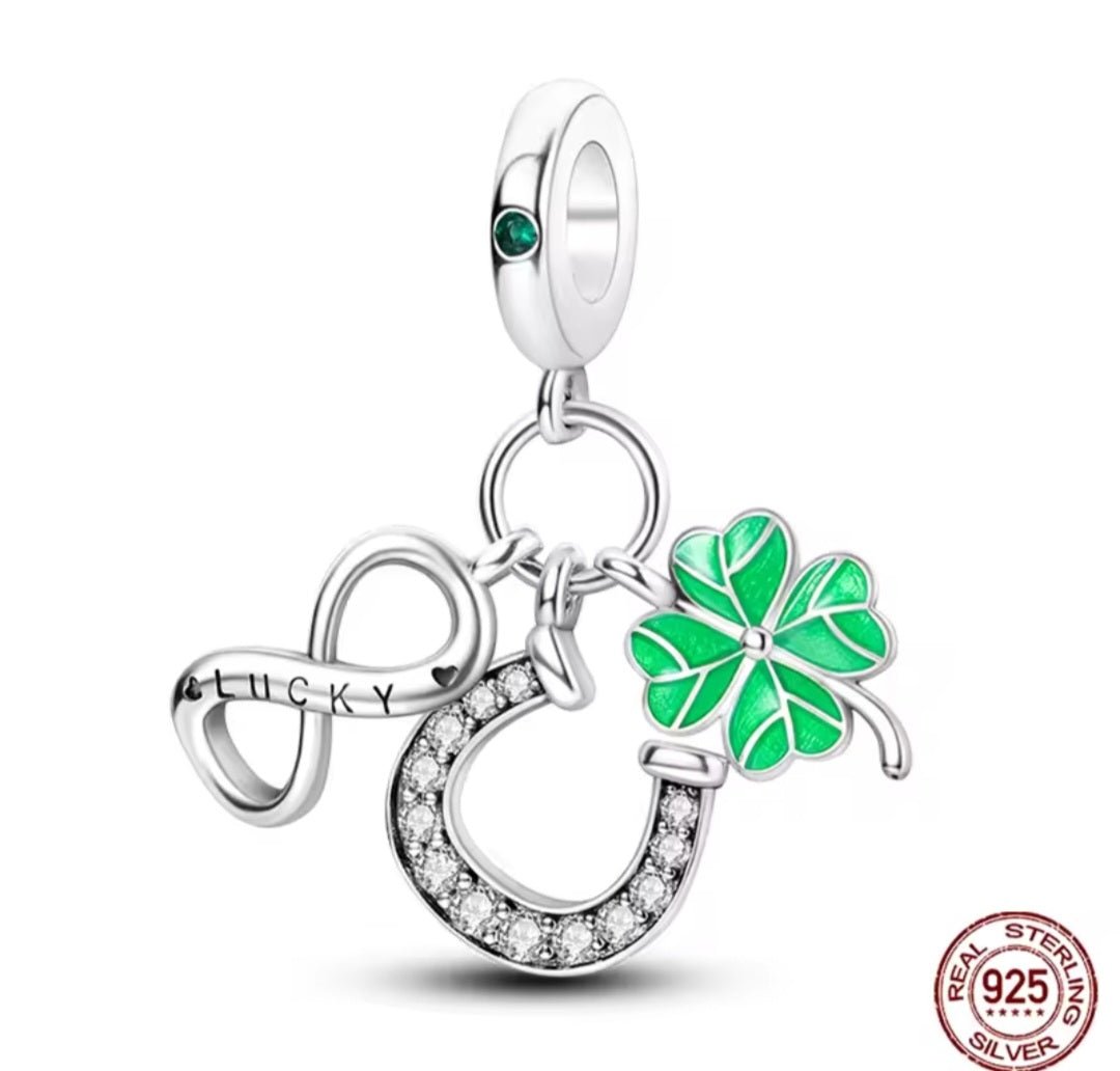 Sterling Silver Lucky infinity Horseshoe Clover Charm - Enchanting Charms