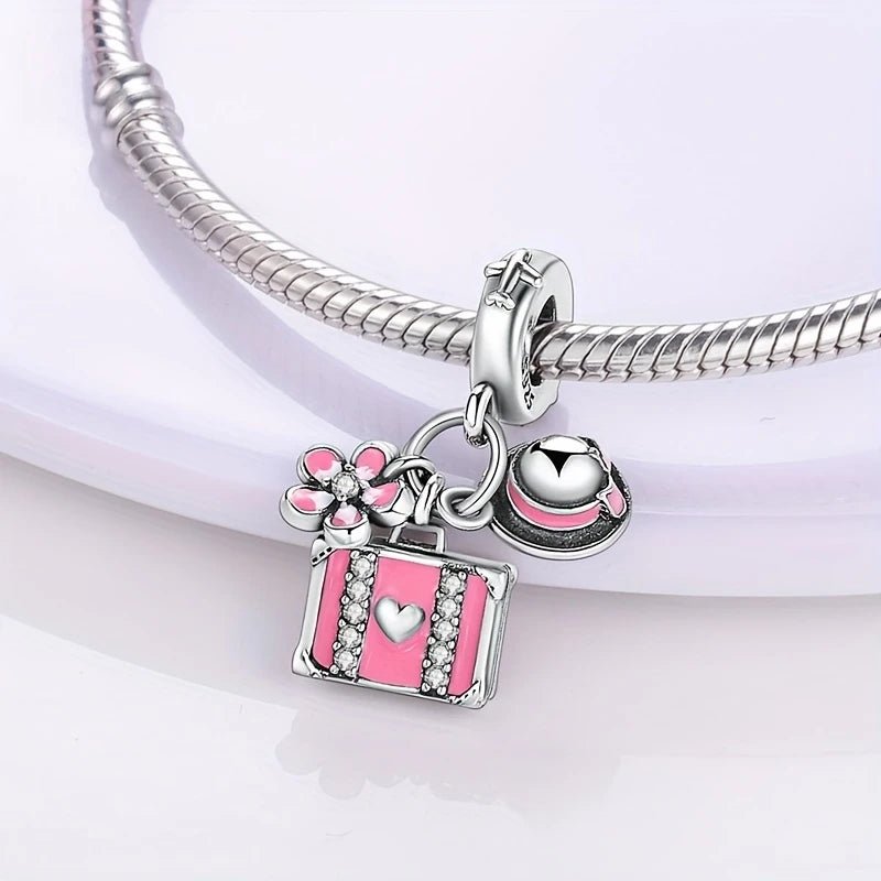 Sterling Silver Luggage Straw Hat Flower Charm - Enchanting Charms