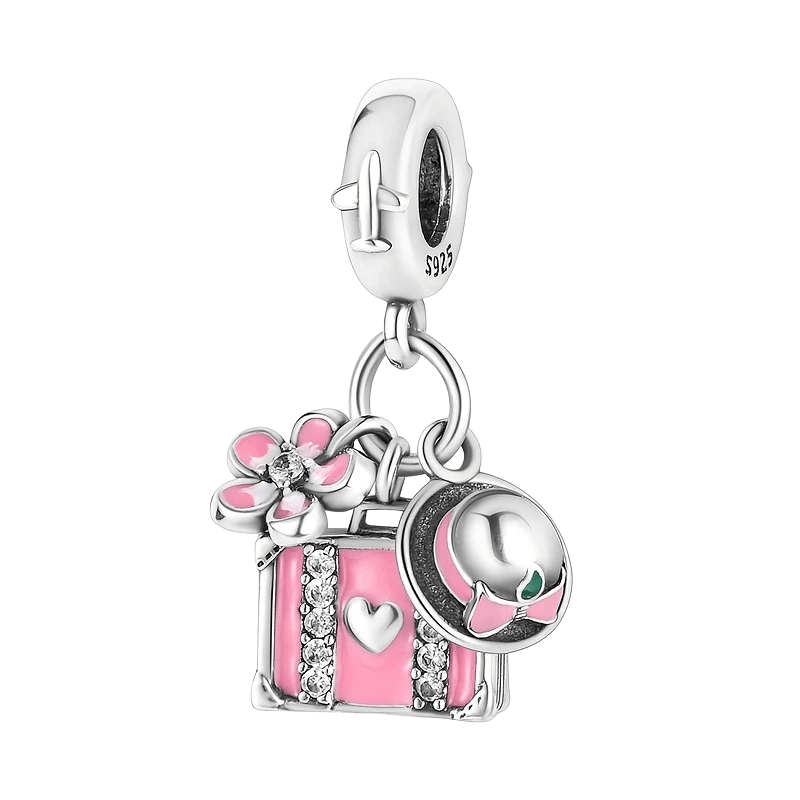Sterling Silver Luggage Straw Hat Flower Charm - Enchanting Charms