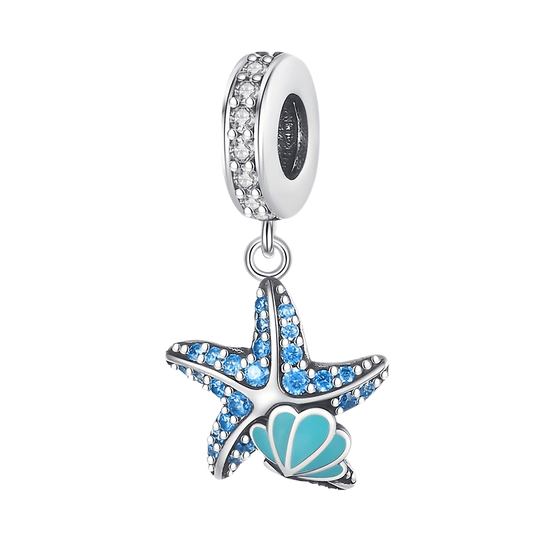 Sterling Silver Luminous Starfish Shell Charm - Enchanting Charms