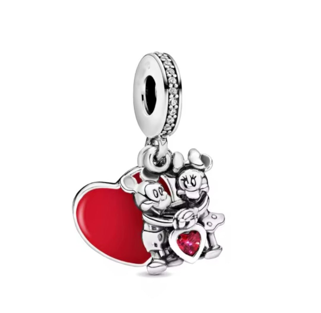 Sterling Silver Mickey & Minnie Mouse Love Charm - Enchanting Charms