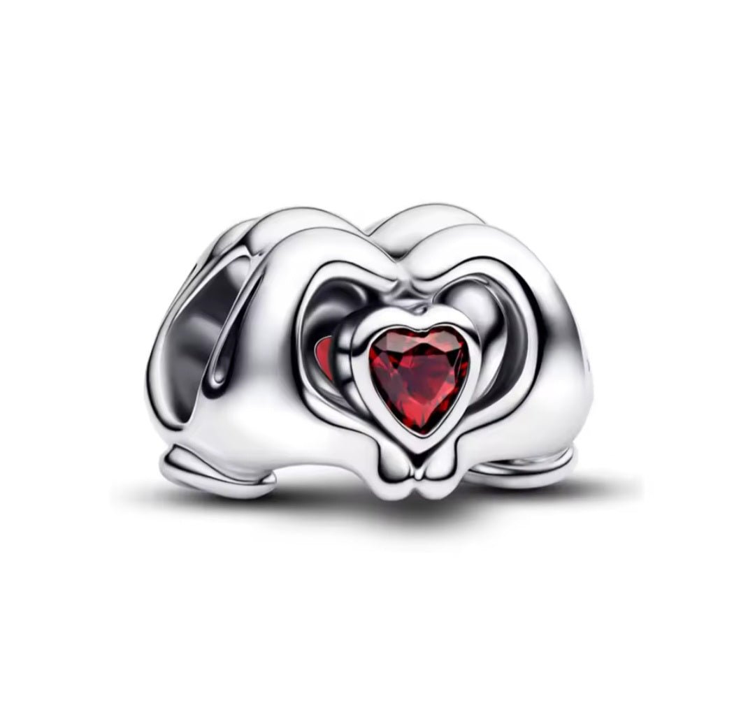 Sterling Silver Mickey Mouse Hands Heart Charm - Enchanting Charms