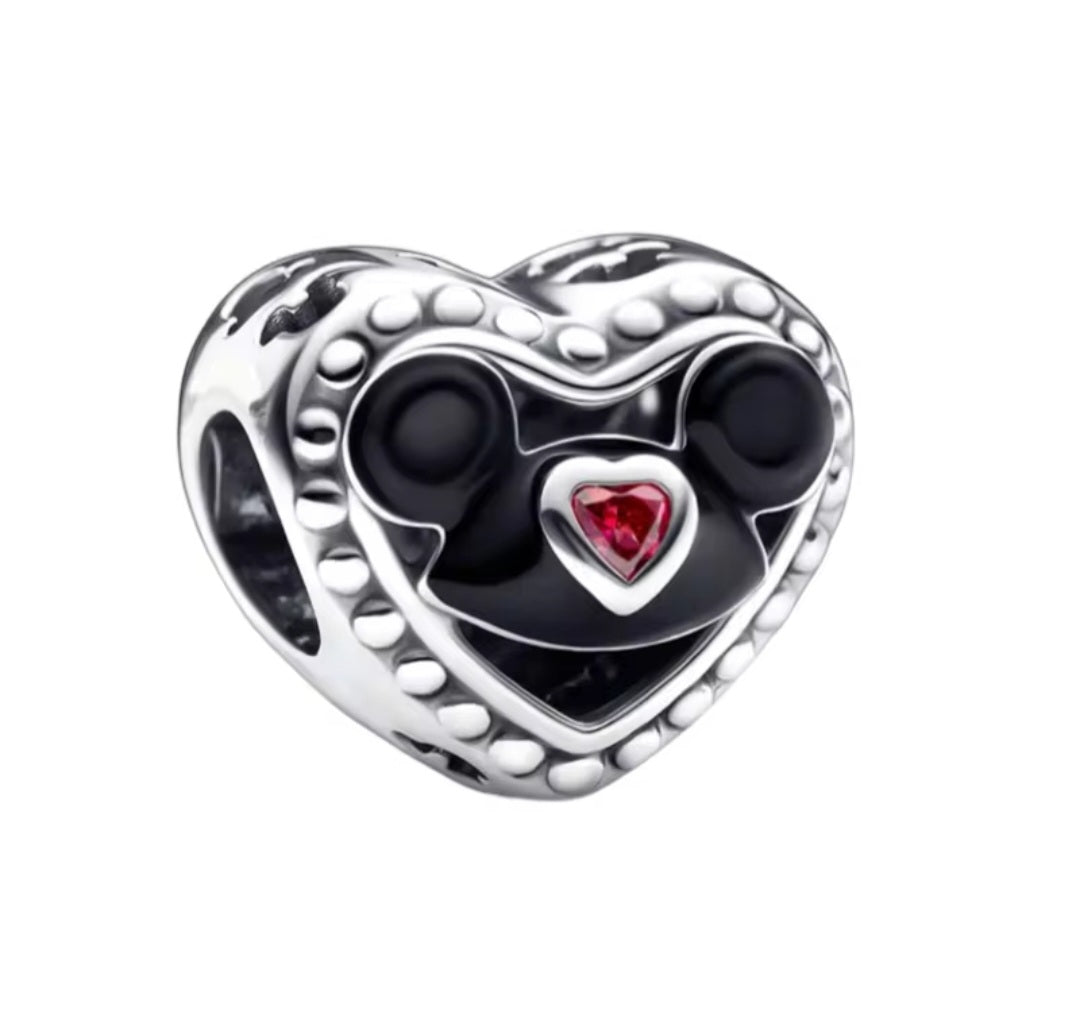 Sterling Silver Mickey Mouse Heart Charm - Enchanting Charms
