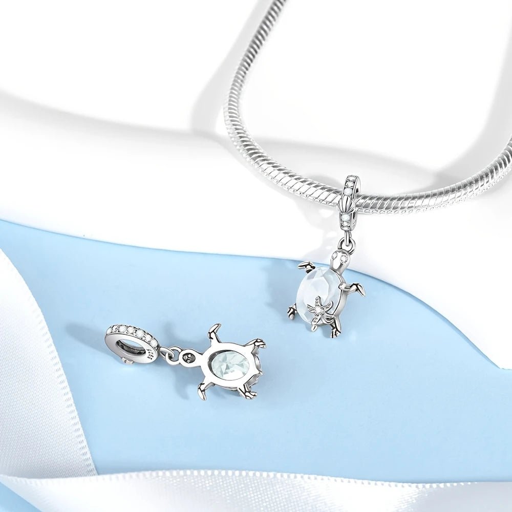 Sterling Silver Milky White Turtle Charm - Enchanting Charms