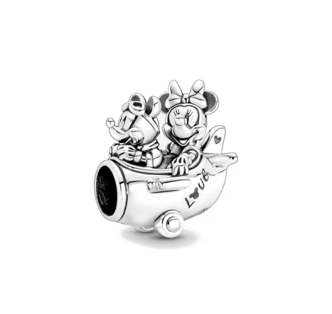 Sterling Silver Minnie & Mickey Mouse Love Aeroplane Charm - Enchanting Charms