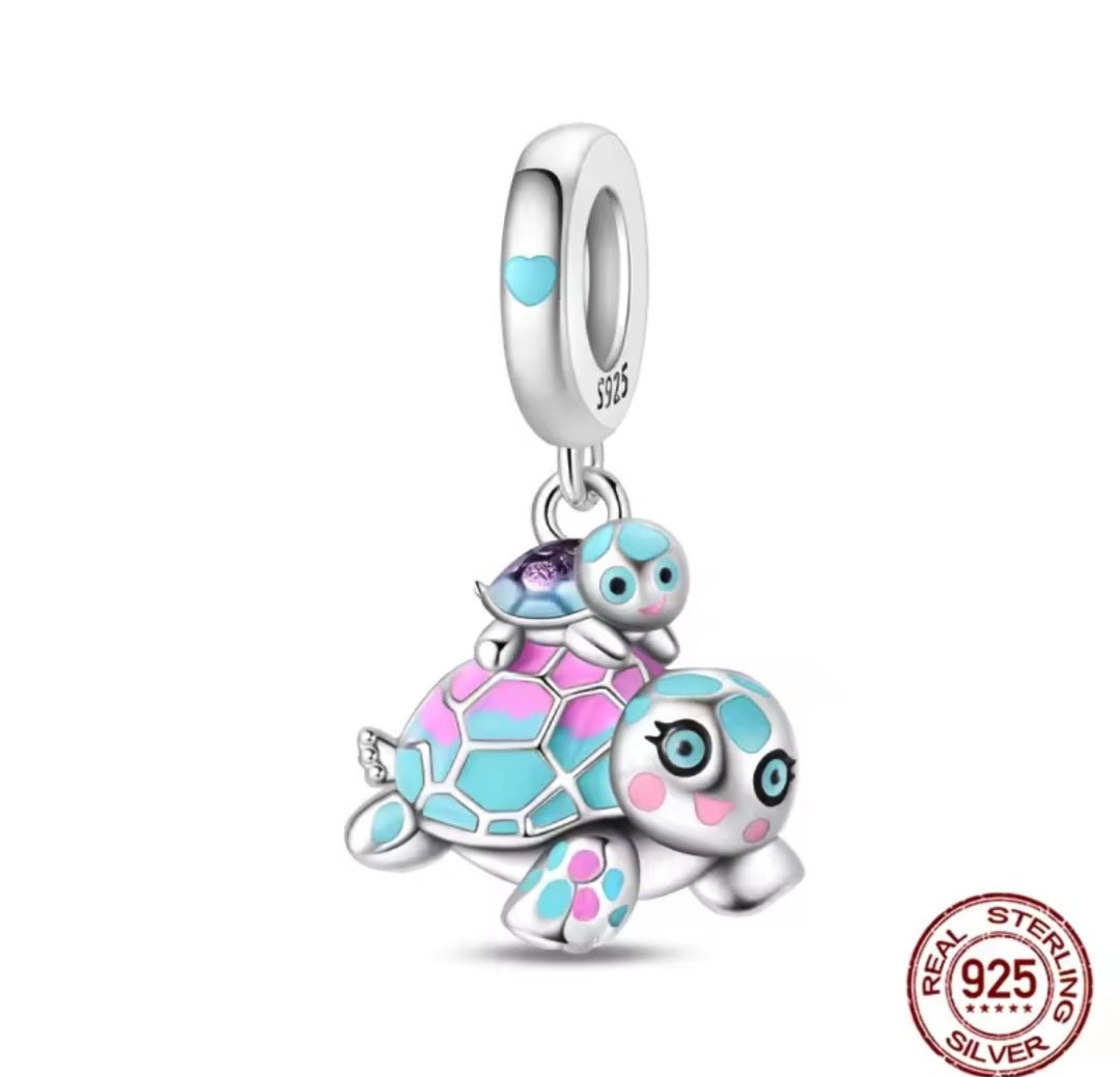 Sterling Silver Mom And Baby Seaturtle Charm - Enchanting Charms