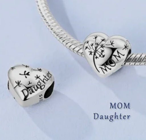 Sterling Silver Mom Daughter Heart Charm - Enchanting Charms