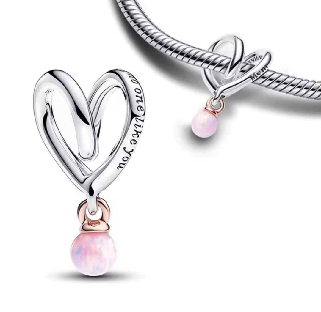 Sterling Silver Mom There Is No One Like You Heart Charm - Enchanting Charms