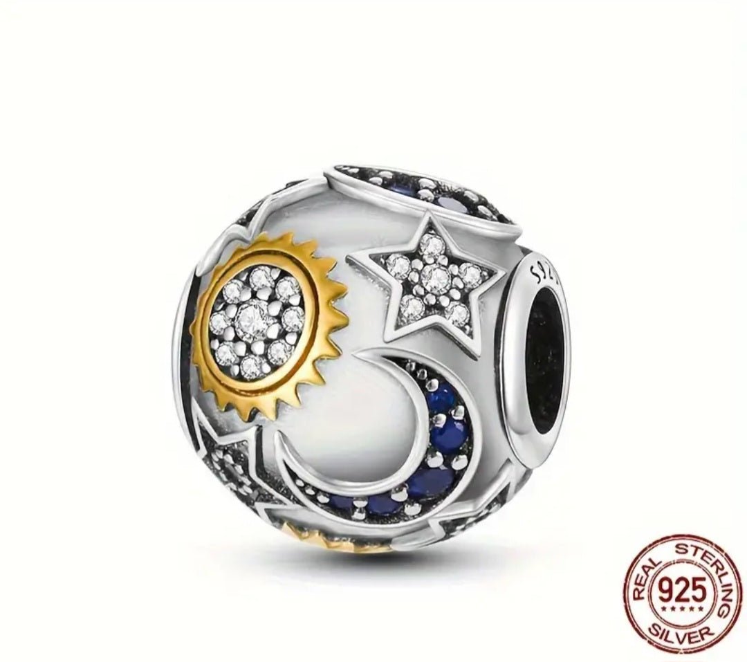 Sterling Silver Moon Stars & Sun Sparkling Charm - Enchanting Charms