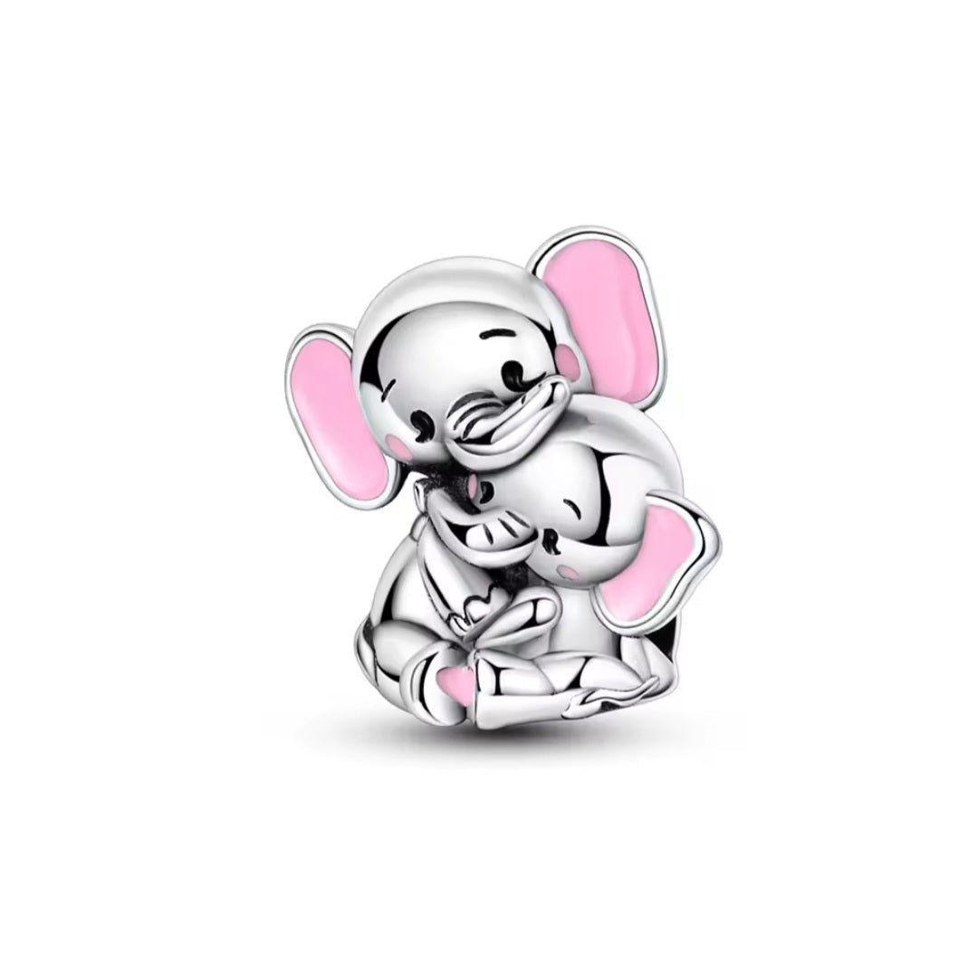 Sterling Silver Mother Elephant With Baby Elephant Charm - Enchanting Charms