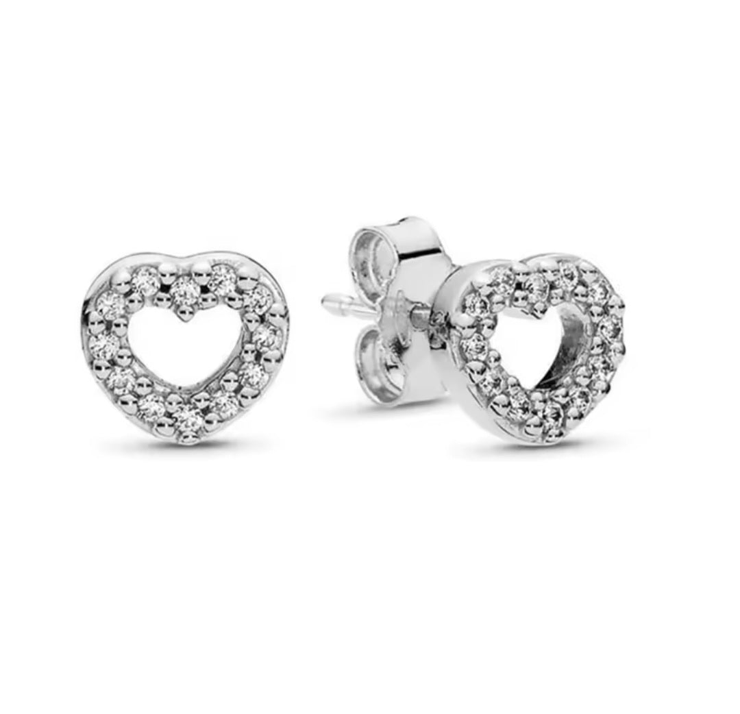 Sterling Silver Open Heart Stud Earrings - Enchanting Charms