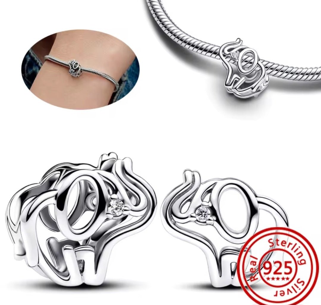 Sterling Silver Openwork Elephant Charm - Enchanting Charms