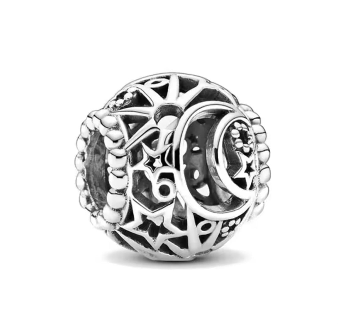 Sterling Silver Openwork Moon Sun Stars Charm - Enchanting Charms