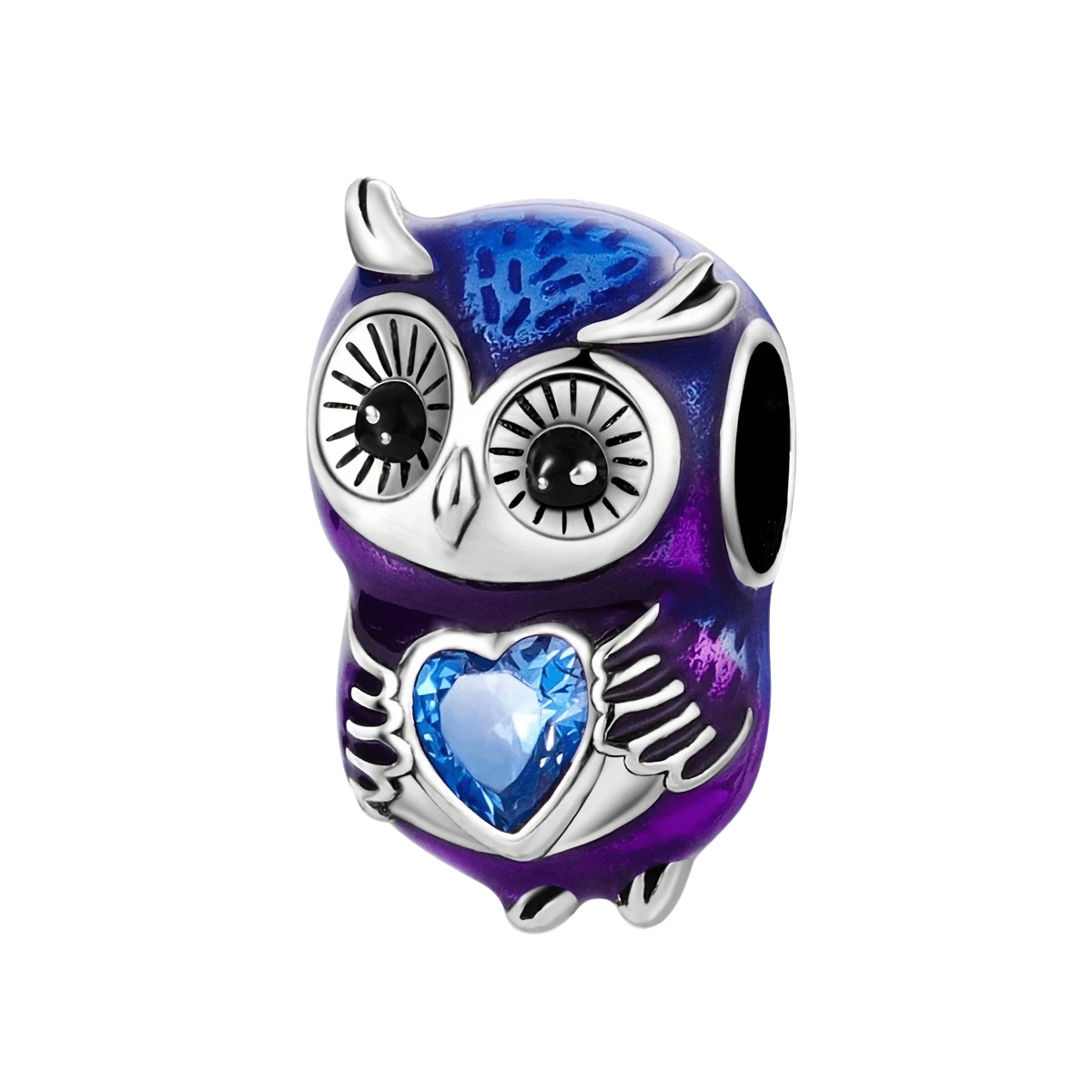 Sterling Silver Owl Hugging Heart Charm - Enchanting Charms