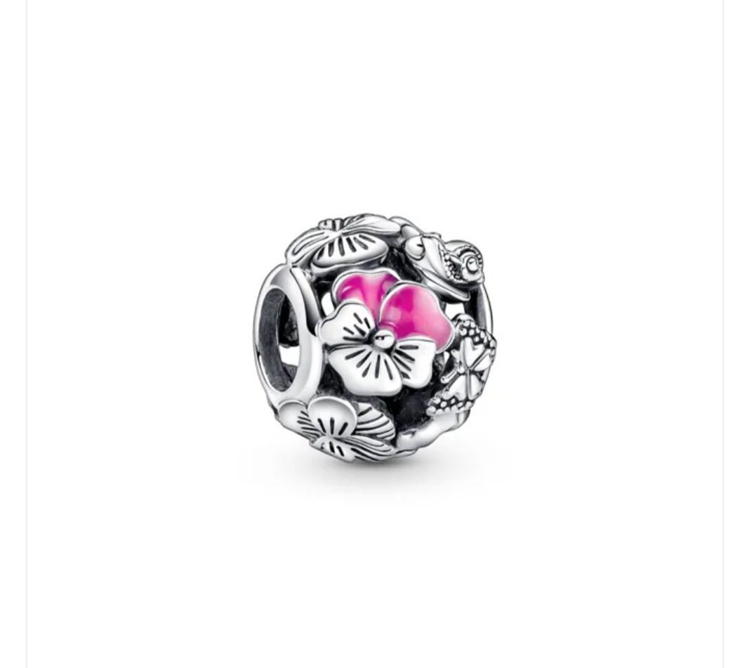 Sterling Silver Pansy Flower Friends Charm - Enchanting Charms