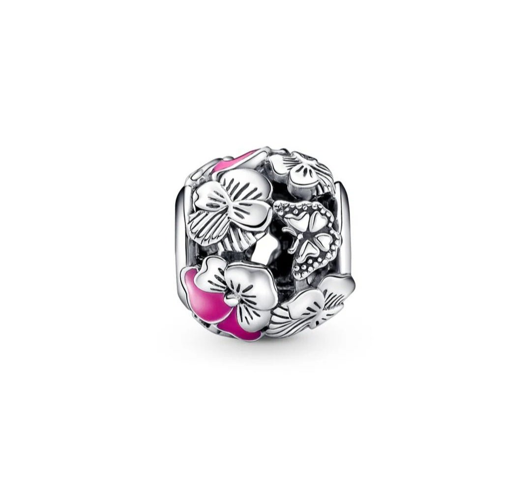 Sterling Silver Pansy Flower Friends Charm - Enchanting Charms