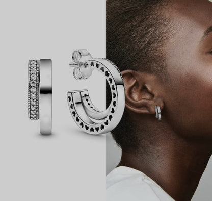 Sterling Silver Pave Double Hoop Earrings - Enchanting Charms