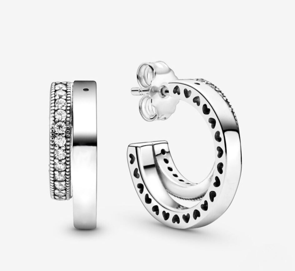 Sterling Silver Pave Double Hoop Earrings - Enchanting Charms