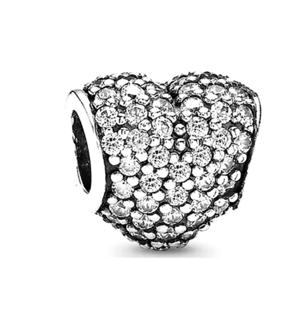 Sterling Silver Pave Heart Charm - Enchanting Charms
