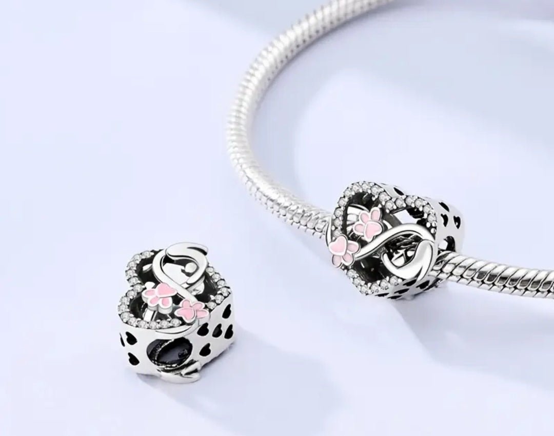 Sterling Silver Paw Print Kitten Heart Charm - Enchanting Charms