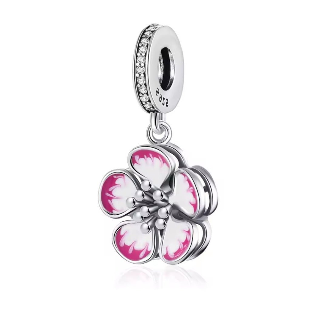 Sterling Silver Pink Blossom Flower Charm - Enchanting Charms