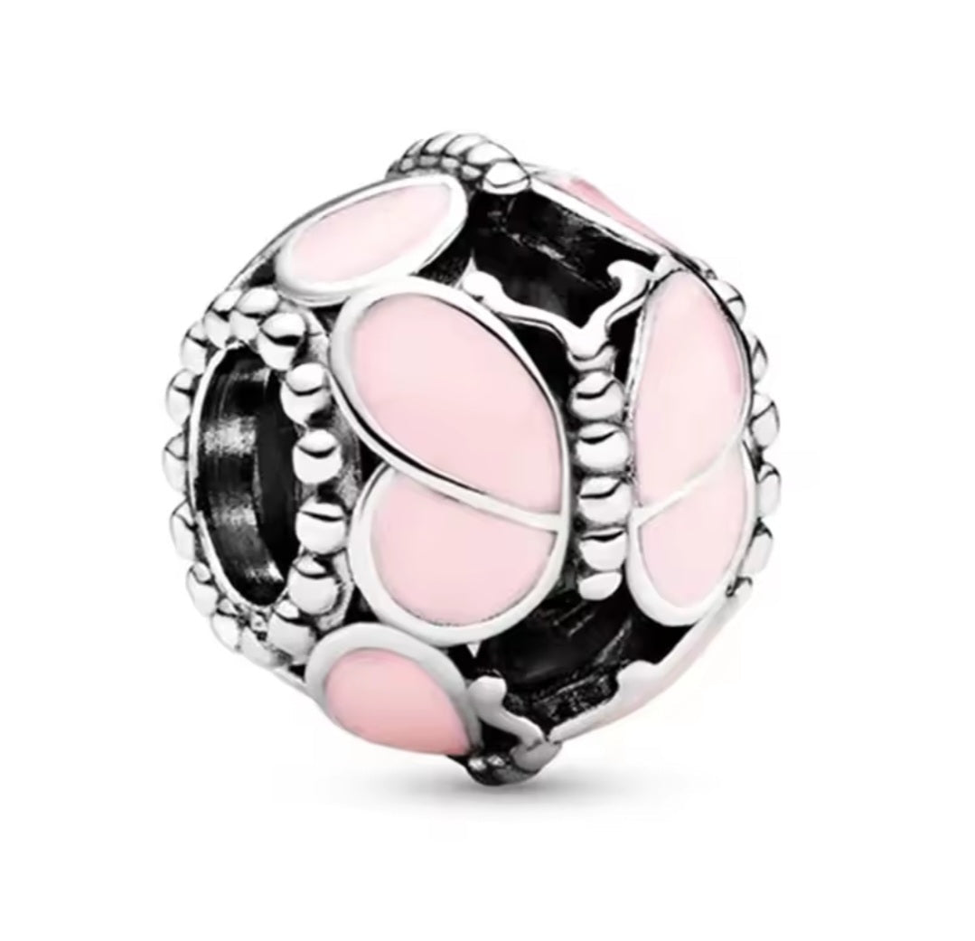 Sterling Silver Pink Butterflies Charm - Enchanting Charms