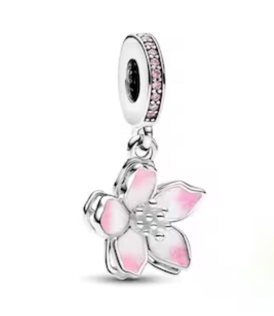 Sterling Silver Pink Cherry Blossom Flower Charm - Enchanting Charms