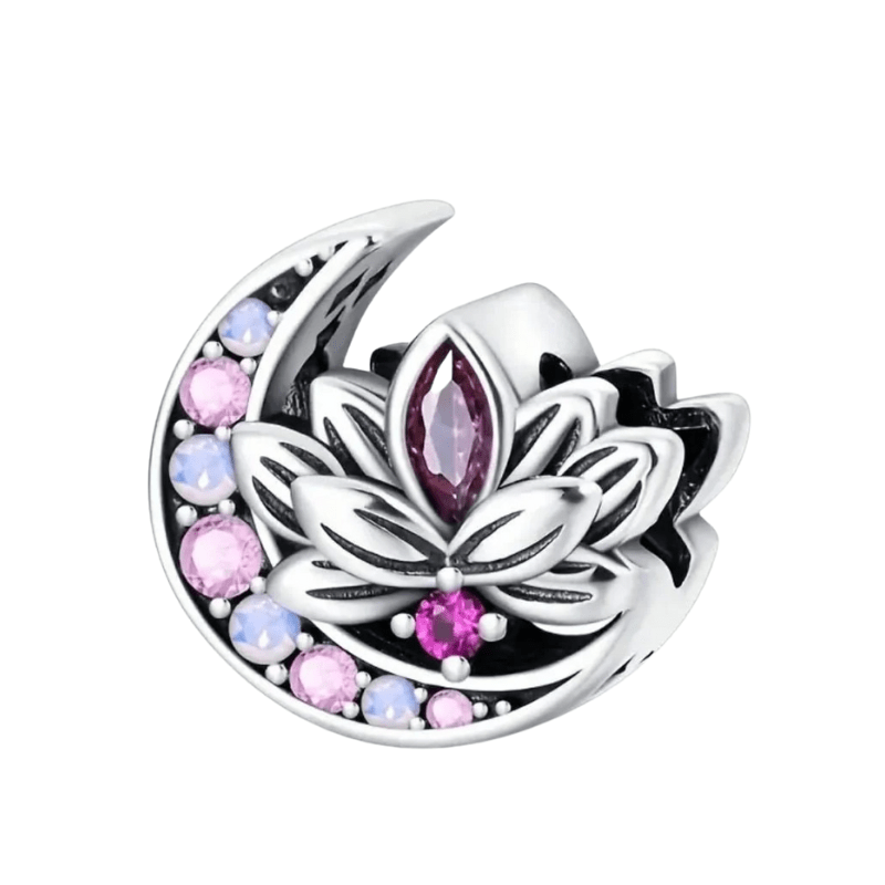 Sterling Silver Pink Crescent Moon Sparkling Charm - Enchanting Charms