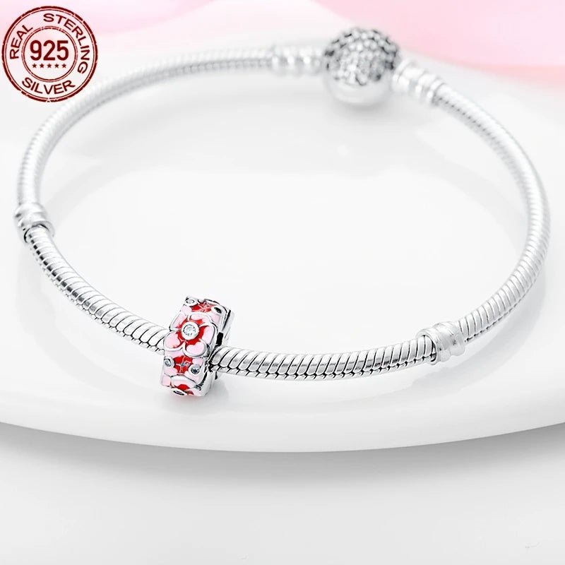 Sterling Silver Pink Flower Charm - Enchanting Charms