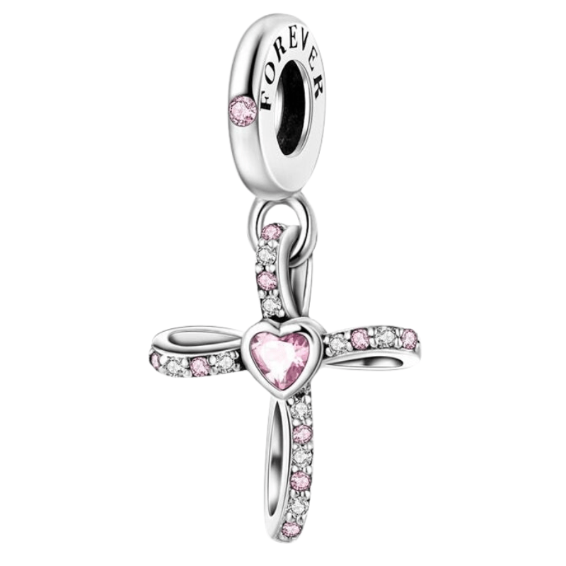 Sterling Silver Pink Forever Cross Charm - Enchanting Charms