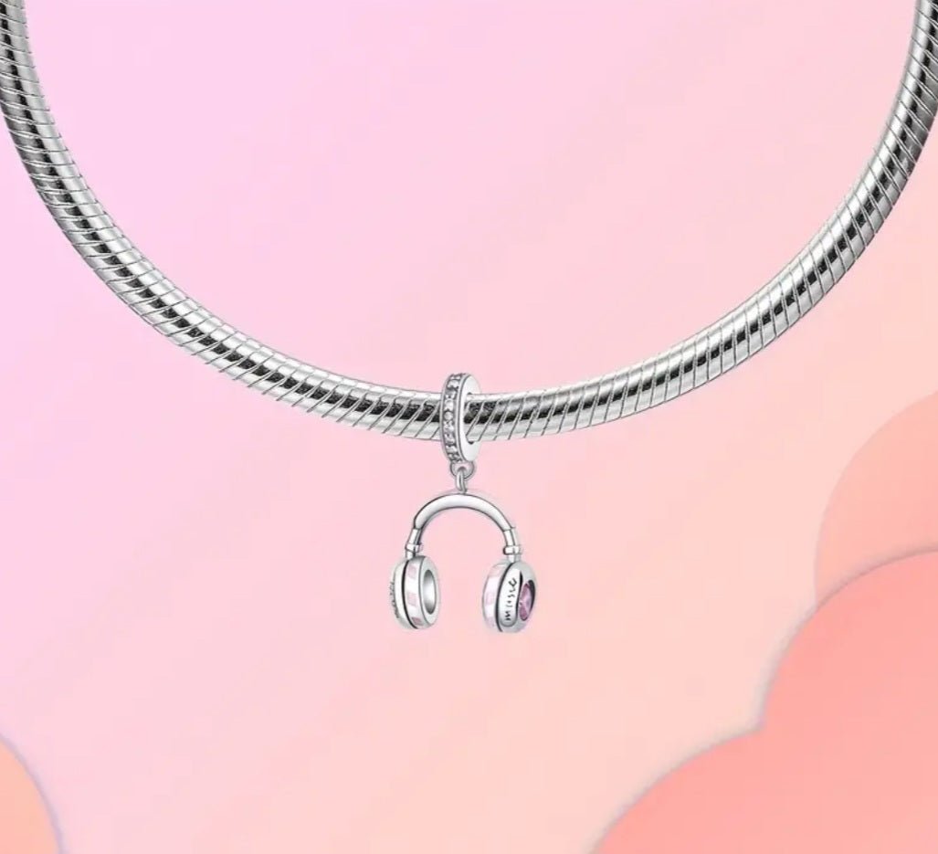 Sterling Silver Pink Headphone Charm - Enchanting Charms