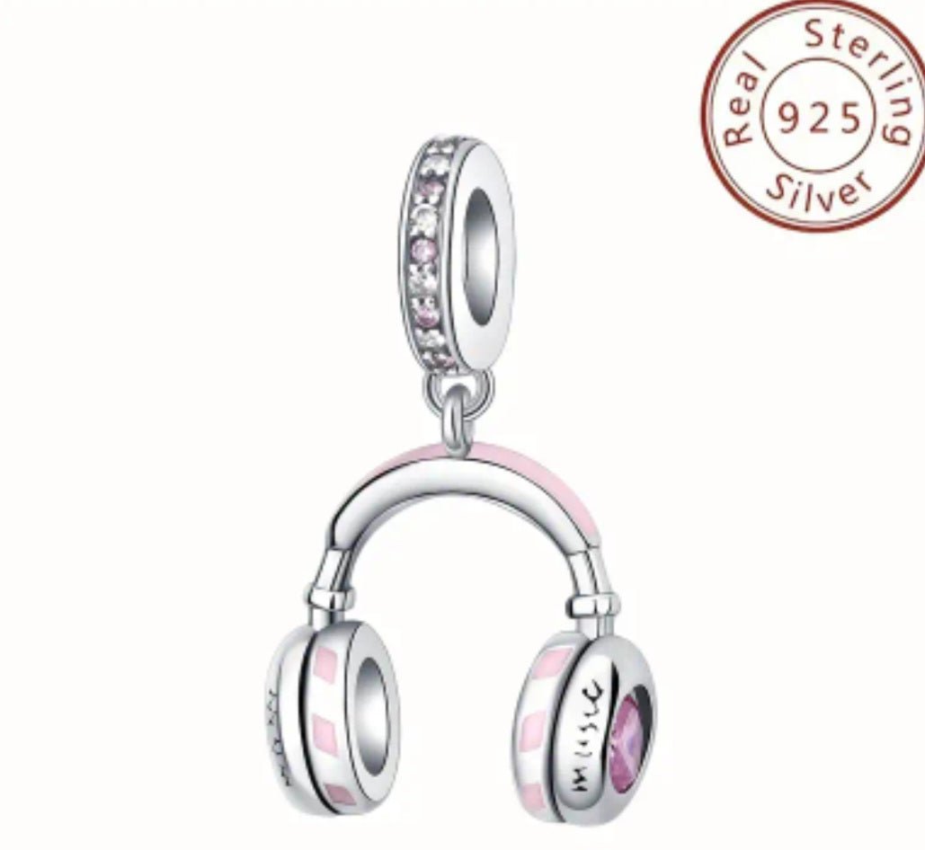 Sterling Silver Pink Headphone Charm - Enchanting Charms