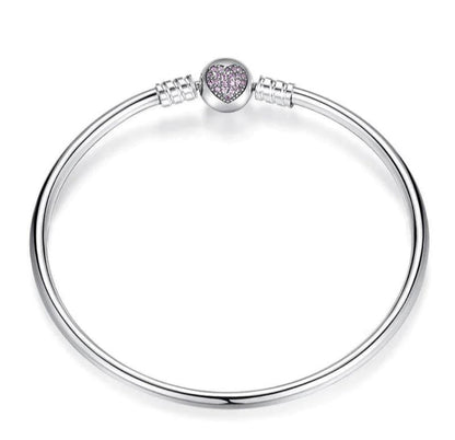 Sterling Silver Pink Heart Bangle Bracelet - Enchanting Charms