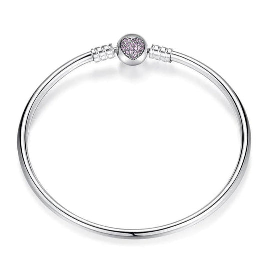 Sterling Silver Pink Heart Bangle Bracelet - Enchanting Charms