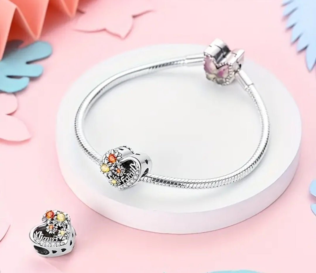 Sterling Silver Pink Heart Family Infinity Charm - Enchanting Charms