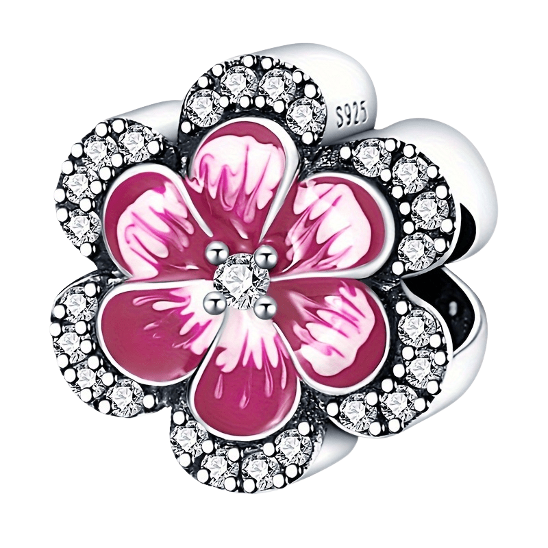 Sterling Silver Pink Hibiscus Flower Charm - Enchanting Charms