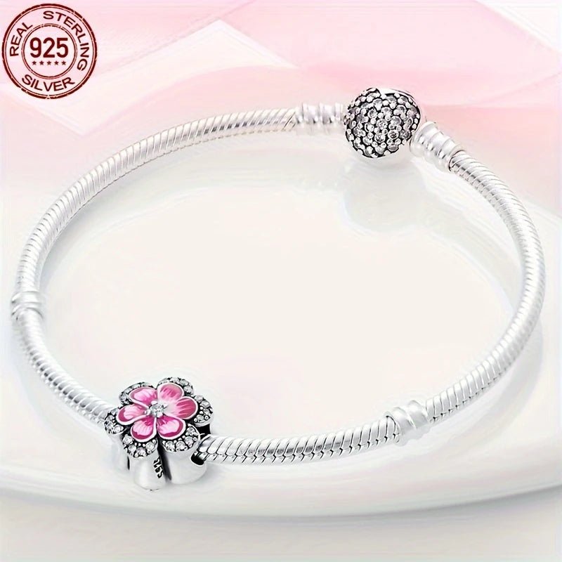 Sterling Silver Pink Hibiscus Flower Charm - Enchanting Charms