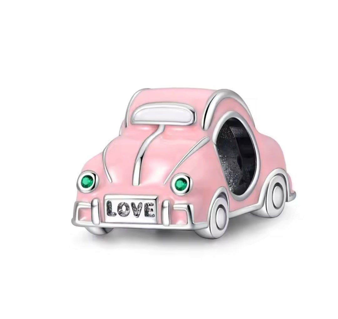 Sterling Silver Pink Love Car Charm - Enchanting Charms