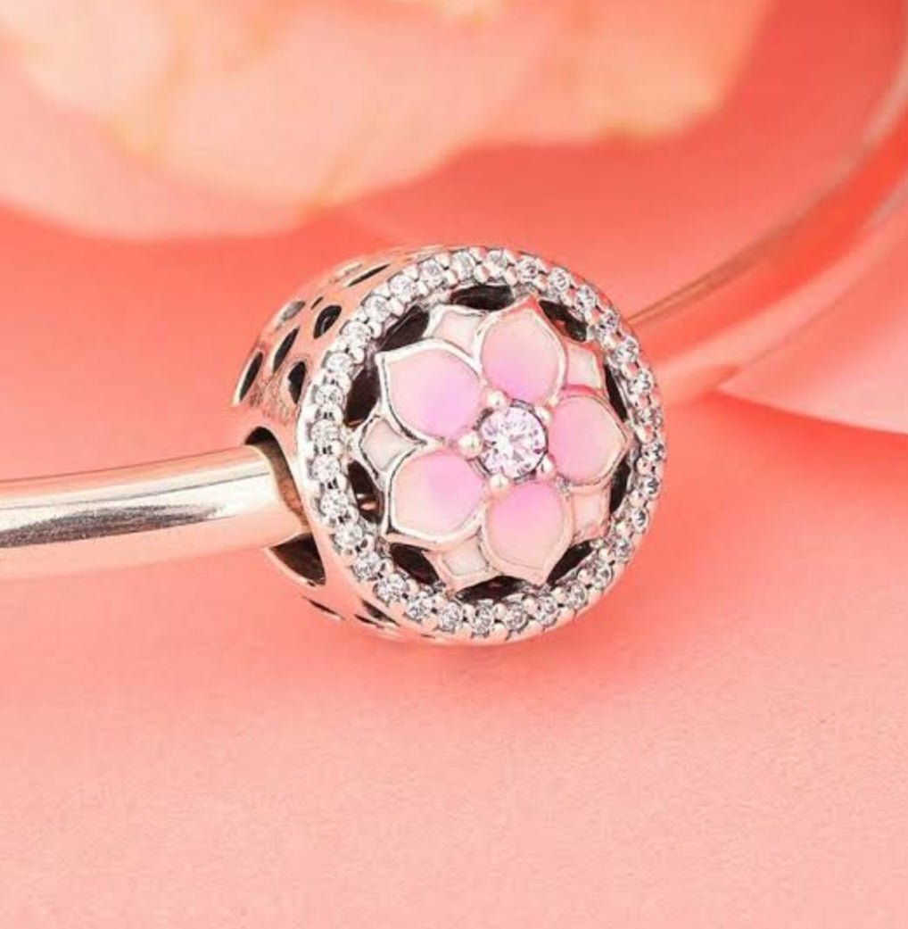 Sterling Silver Pink Magnolia Bloom Flower Charm - Enchanting Charms
