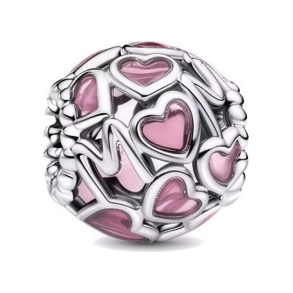Sterling Silver Pink Mom Hearts Openwork Charm