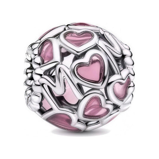 Sterling Silver Pink Mom Hearts Openwork Charm