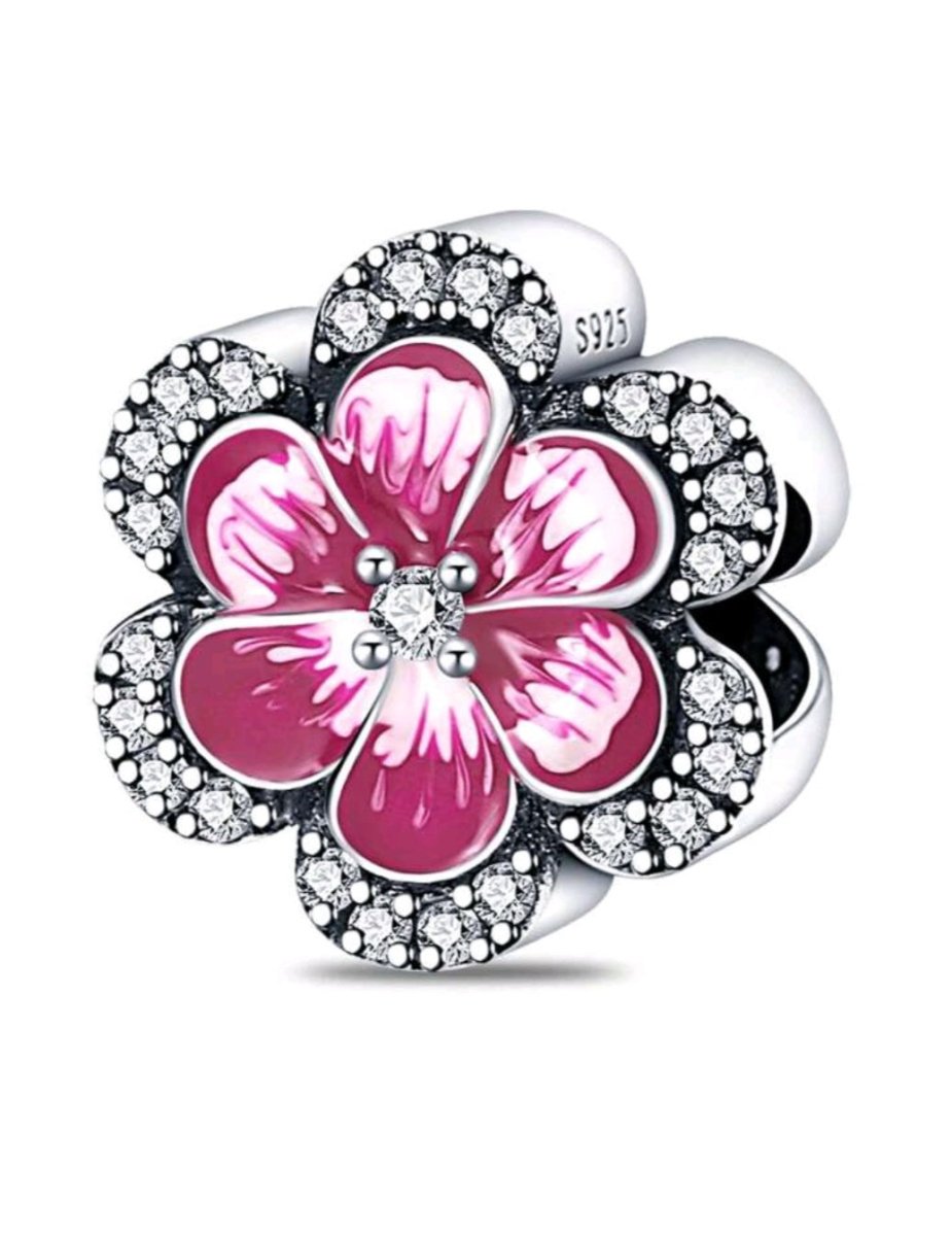 Sterling Silver Pink Pansy Flower Charm - Enchanting Charms