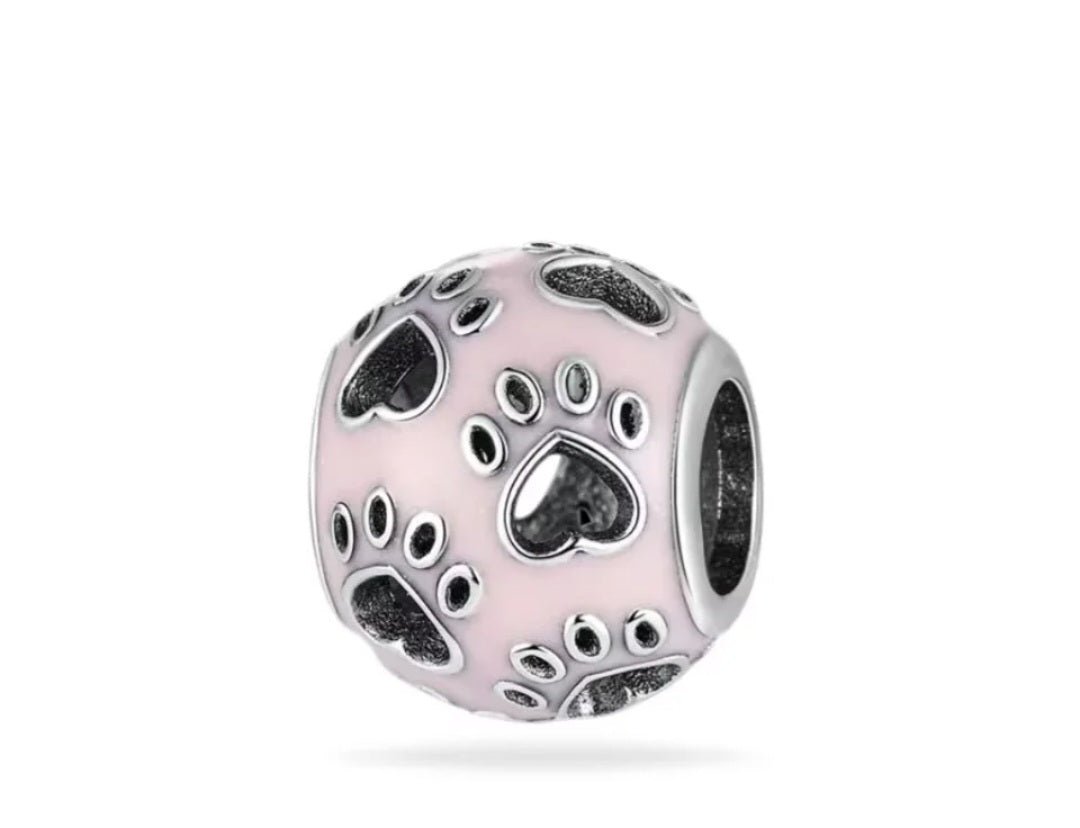 Sterling Silver Pink Paw Prints Charm - Enchanting Charms